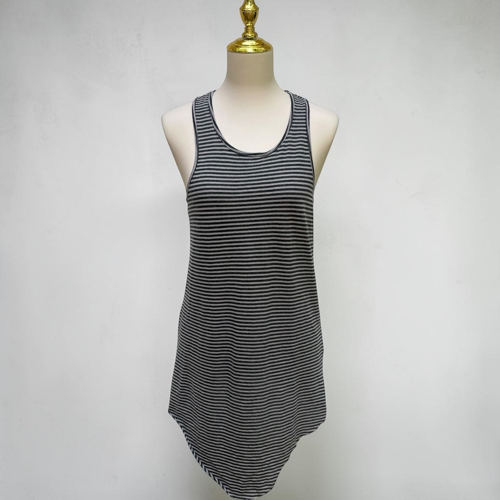 Frank & Eileen‎ Tee Lab Tank Top M Grey Black Striped Racerback Asymmetrical